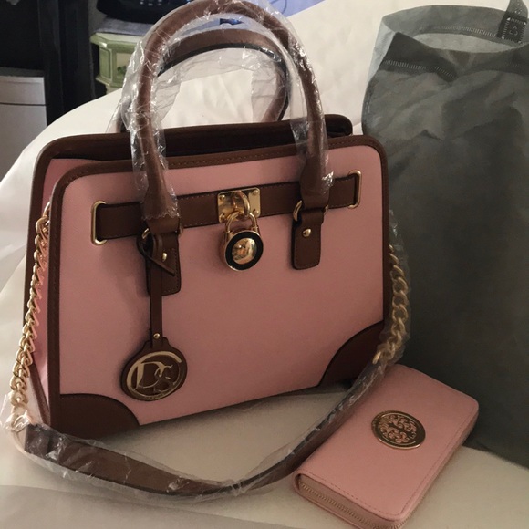 Dasein Handbags - Dasein Satchel Pink Handbag w/ Matching Wallet
